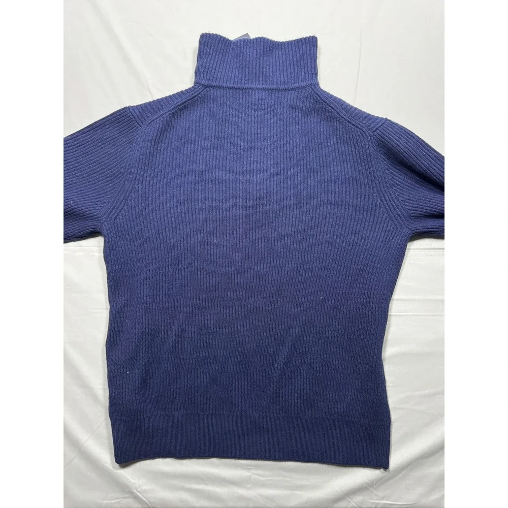 Banana Republic Mens Large Navy Blue Merino Wool Cashmere Ribbed 1/4 Zip Sweater